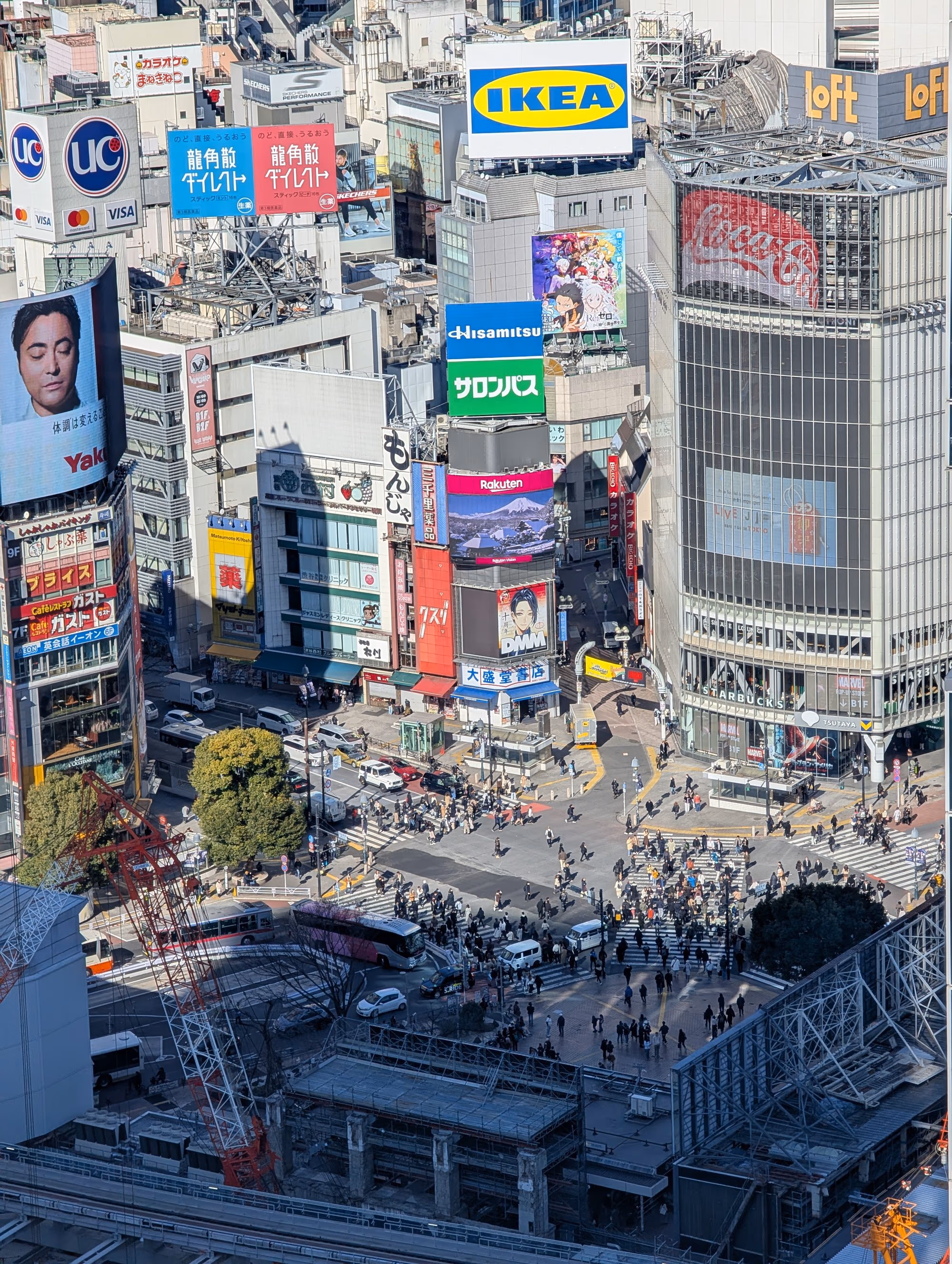 Die Shibuya-Kreuzung und das Viertel vom Shibuya Stream aus gesehen